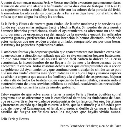 Saludo alcalde Feria Baza 2015